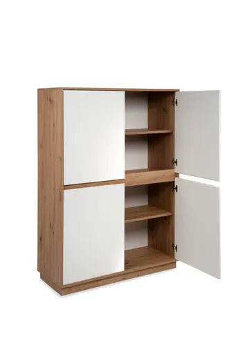 Highboard- Eiche Dekor, Weiß 