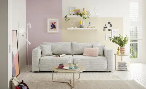 Megasofa Juless - Schlaffunktion mit Bettkasten, Cord, Hellgrau