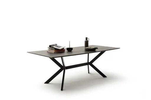 Esstisch Eldur - LB ca. 220x100 cm, Bambus, Tabakbraun, Gestell, Schwarz