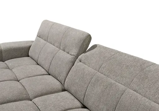Ecksofa - Longchair links mit 2-Sitzer, Kopfteil verstellbar, Sitztiefe verstellbar motorisch, Stoff, Taupe