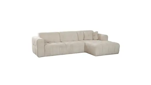 Ecksofa - 2-Sitzer mit Longchair rechts, Sitztiefe verstellbar, Stoff, Silbergrau