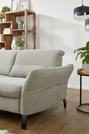 Ecksofa - Longchair links mit 2-Sitzer, Armlehne/Sitztiefe verstellbar, Stoff, Einsengrau