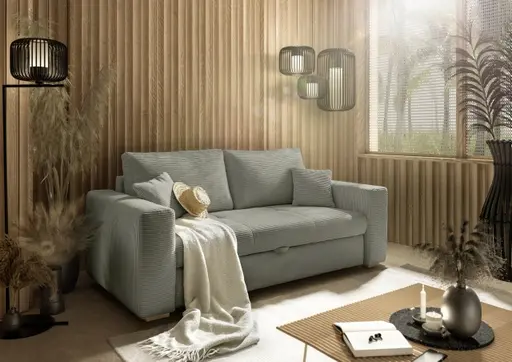 Sofa JORDEN 2 - 2,5-Sitzer inkl. Schlaffunktion mit Bettkasten, Stoff, Taupe