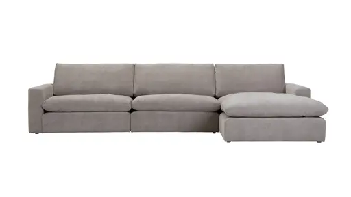 Ecksofa Palmdale - 3-Sitzer mit Longchair rechts, inkl. Kissen, Stoff, Graubeige