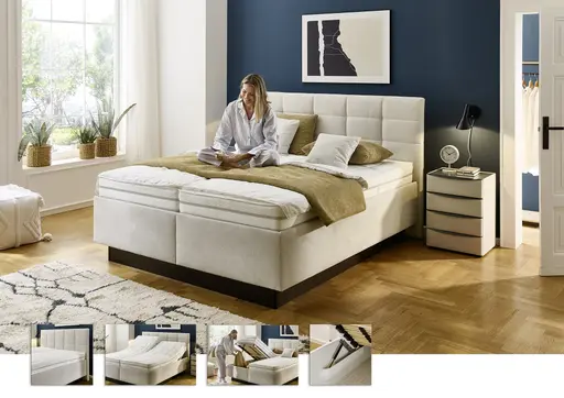 Polsterbett - Liegefläche ca. 180x200 cm, Stoff, Creme