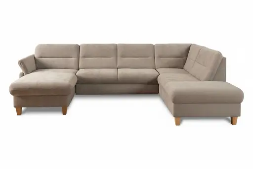 Wohnlandschaft - Longchair links mit 2,5-Sitzer und Ecke rechts, Stoff, Taupe