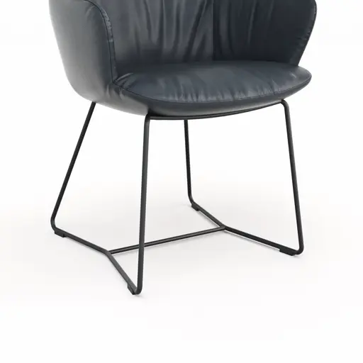 Armlehnstuhl Pegara - Leder, Dunkelblau