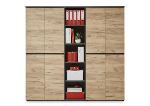 Aktenschrank GRIFFIN - B ca. 80 cm, Graphit, Eiche Nachbildung