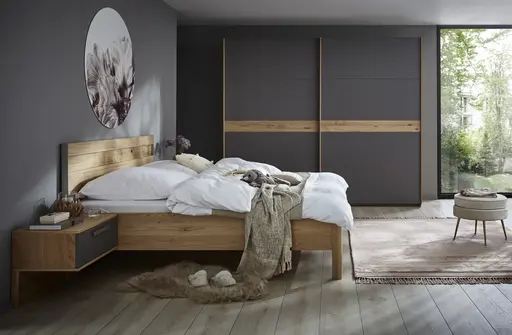 Bett Viana - Liegefläche ca. 180x200 cm, Furnier, Balkeneiche