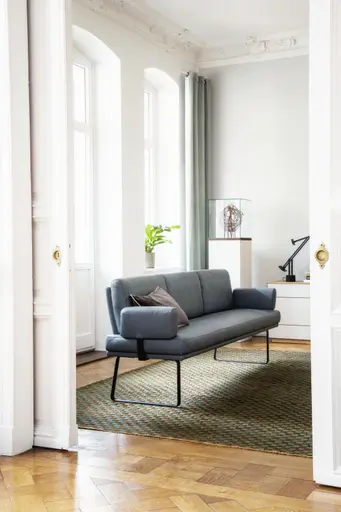 Bank Valloni - B ca. 221 cm, mit Arm- und Rückenlehne, Leder, Hellblau