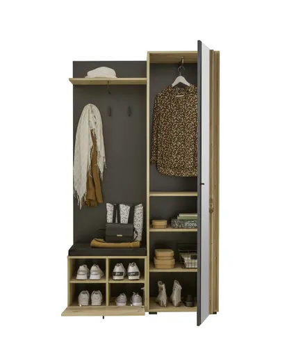 Kompaktgarderobe- Eiche Dekor, Schwarz