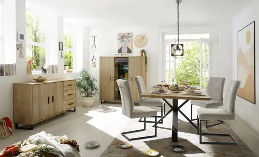 Esstisch - LB ca. 200x100 cm, Eiche massiv geölt, Schweizer Kante, Schwarz