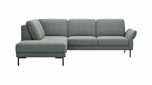 Ecksofa Rockport A - Ecke links mit 2,5-Sitzer rechts, inkl. Sitzauszug (motorisch) und Armlehne klappbar, Stoff, Eisblau