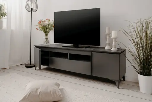 TV-Lowboard - B ca. 177 cm, Schiefer Nachbildung, Anthrazit