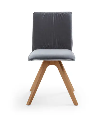 Stuhl Mileto - Velour, Hellgrau, Eiche massiv