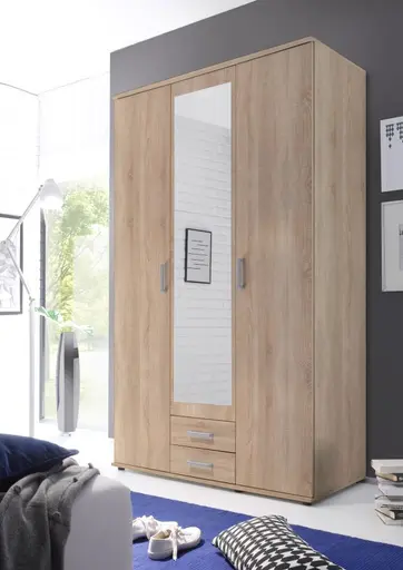 Drehtürenschrank- B ca. 120 cm, Eiche Dekor, Spiegel