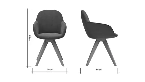 Polsterstuhl Dinner - drehbar, Stoff, Dunkelgrau