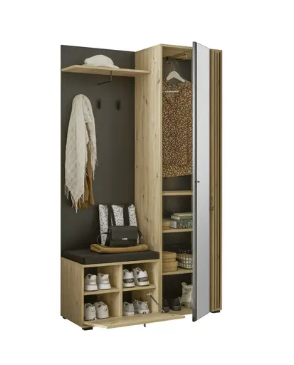 Kompaktgarderobe- Eiche Dekor, Schwarz