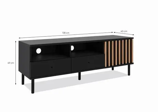 TV-Lowboard - B ca. 138 cm, Schwarz, Artisan Eiche Nachbildung