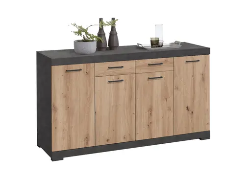 Kommode - Grau, Eiche Dekor