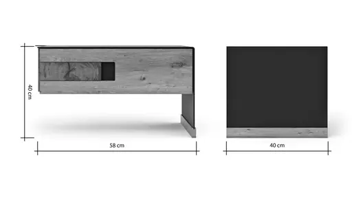 Nachtkonsole Baltimore - Rechts, Wildeiche massiv, Metall