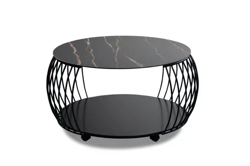 Couchtisch - Ø/H ca. 80x46 cm, Stein dunkel, Schwarz