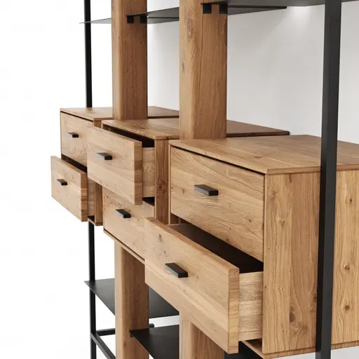 Regal Blackpool - Eiche massiv, Metall schwarz