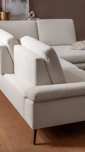Ecksofa Houston - 2,5-Sitzer, Eckelement und 1-Sitzer mit Abschlussteil rechts,  inkl. Sitztiefenverstellung und Armlehne klappbar, Stoff, Natur