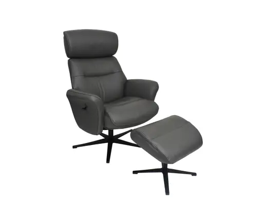TV-Sessel MIO mit Hocker - drehbar, Relaxfunktion, Kopfteilverstellung, Leder, Dunkelgrau