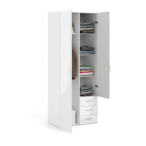 Drehtürenschrank- B ca. 78 cm, Weiß, Hochglanz