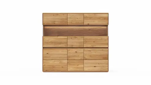 Highboard Hillsboro - inkl. Beleuchtung, Wildeiche natur, geölt