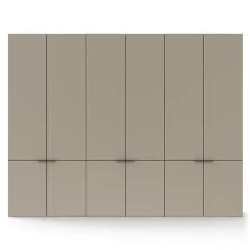 Drehtürenschrank Matera - BHT ca. 301x235x60 cm, Lack Matt, Muschelgrau, Griffe Coffee