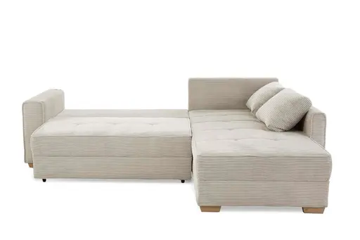 Ecksofa JAMELL - 2,5-Sitzer, Ecke rechts inkl. Schlaffunktion mit Bettkasten, Stoff, Graubeige