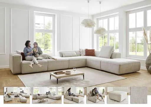 Ecksofa - 3,5-Sitzer mit Ecke rechts, Stoff, Natur