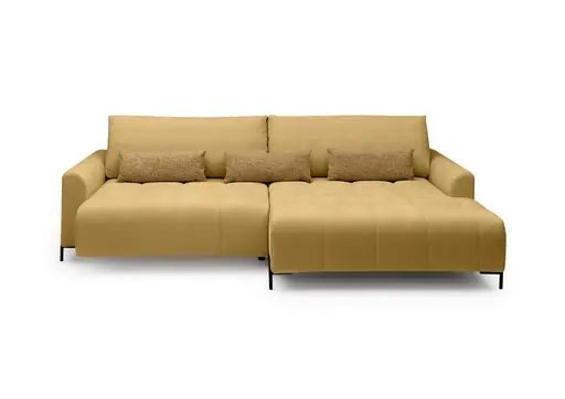 Ecksofa - 2-Sitzer mit Longchair rechts, Sitztiefe verstellbar motorisch, Stoff, Senfgelb