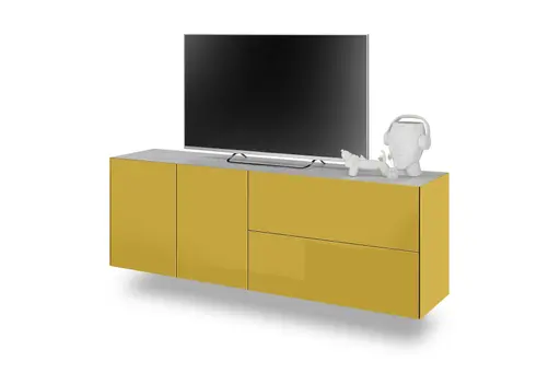 Lowboard - B ca. 181 cm, Goldgelb, Keramikoptik