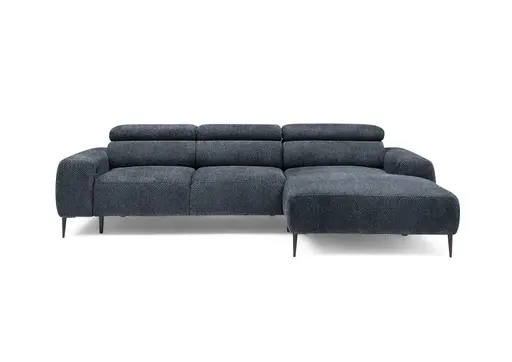 Ecksofa - 2-Sitzer mit Longchair rechts, Sitzvorzug motorisch, Kopfteil verstellbar, Stoff, Blau