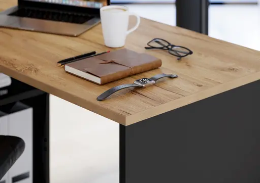 Winkelschreibtisch GRIFFIN - LB ca. 146x145 cm, Eiche Nachbildung, Graphit