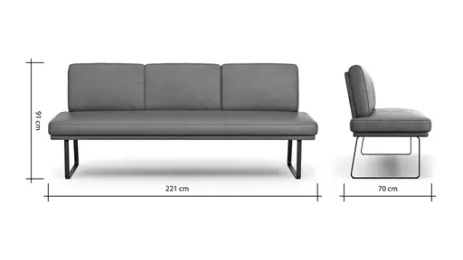 Bank Valloni - B ca. 221 cm, mit Rückenlehne, Leder, Hellblau