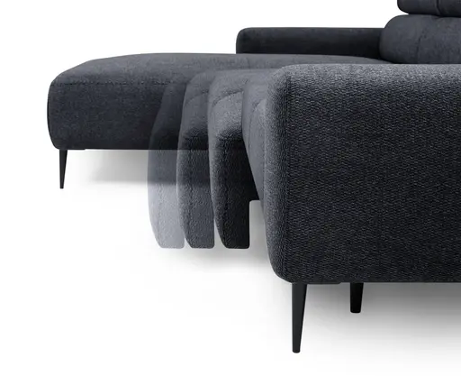 Ecksofa - Longchair links mit 2-Sitzer, Sitzvorzug motorisch, Kopfteil verstellbar, Stoff, Schwarzgrau