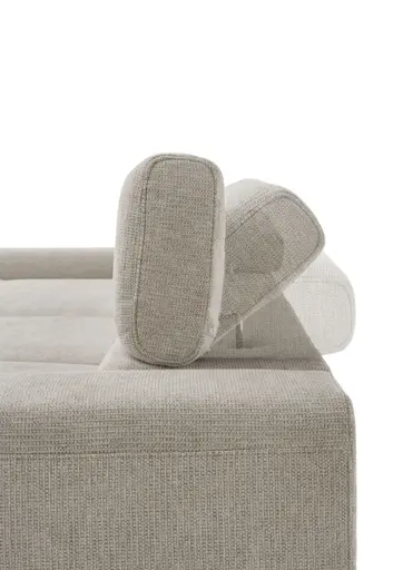 Ecksofa CHENOA - 2-Sitzer mit Longchair rechts, Kopfteil verstellbar, Stoff, Natur