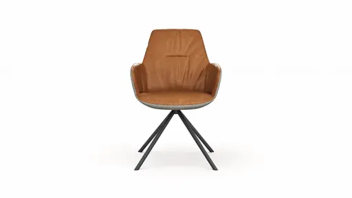 Armlehnstuhl Pegara - Stoff, Hellgrau, Leder, Cognac