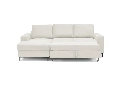 Ecksofa - Longchair links mit 2-Sitzer, Stoff, Creme