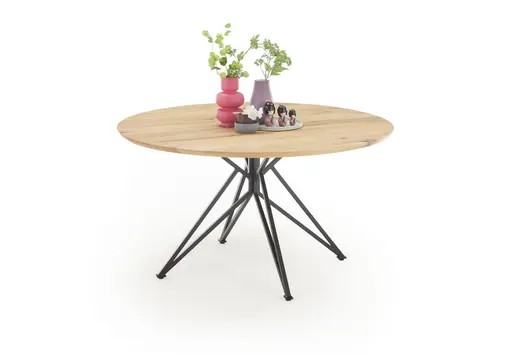 Esstisch - Ø/H ca. 140x75 cm, Zerreiche massiv geölt, Schweizer Kante, Schwarz