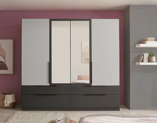 Drehtürensvhrank- B ca. 228 cm, Graphit, Lichtgrau, Spiegel
