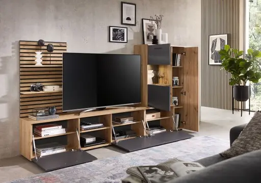 Wohnwand- Eiche  Dekor, Anthrazit