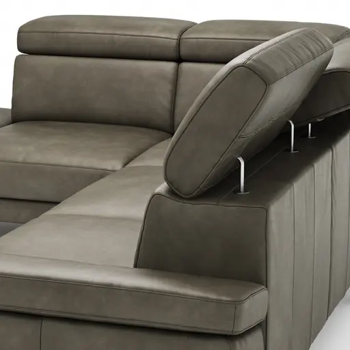 Ecksofa Hudson - Ecke links mit 2,5-Sitzer inkl. Kopfteil verstellbar, Leder, Braungrün