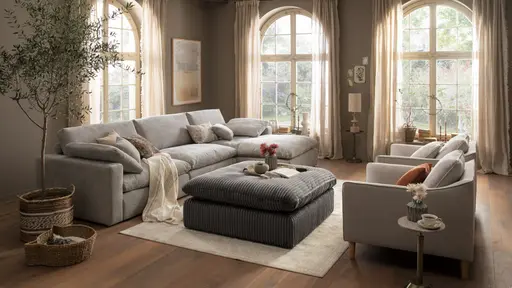 Hocker Palmdale - LB ca. 115x115 cm, Stoff, Grau