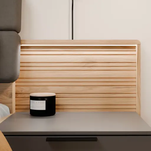 Bettgestell FALLEA- Liegefläche ca. 180x200 cm, inkl. 2 Nakos, Wildeiche Natur, Dunkelgrau