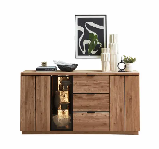 Sideboard - mit Beleuchtung, Wildeiche teilmassiv